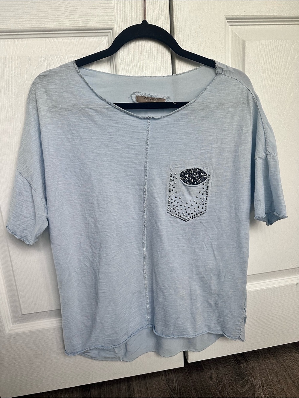 Cato Light Blue Short Sleeve Tee with Embellished Pocket